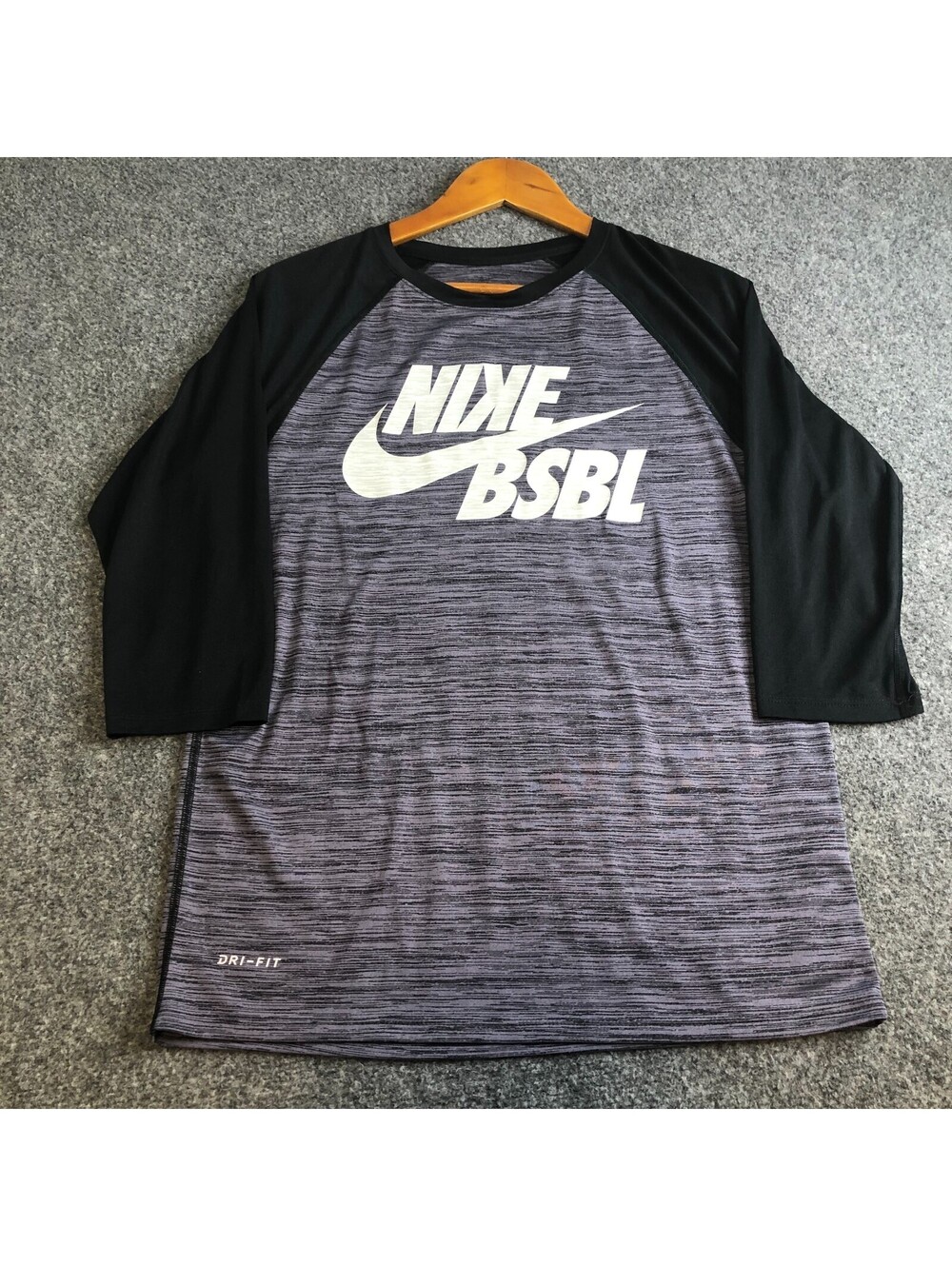 Nike BSBL Tshirt Mens Small Black Gray 3/4 Raglan Warm Up Baseball Performance